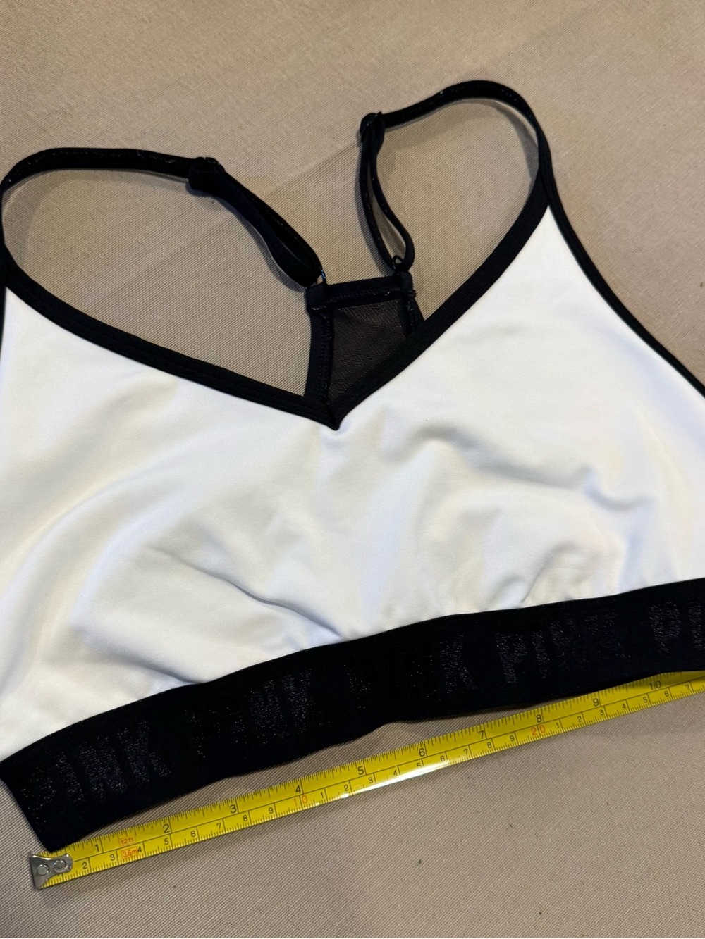 PINK Victoria's Secret White Sports Bralette with Black Trim and Elastic Band